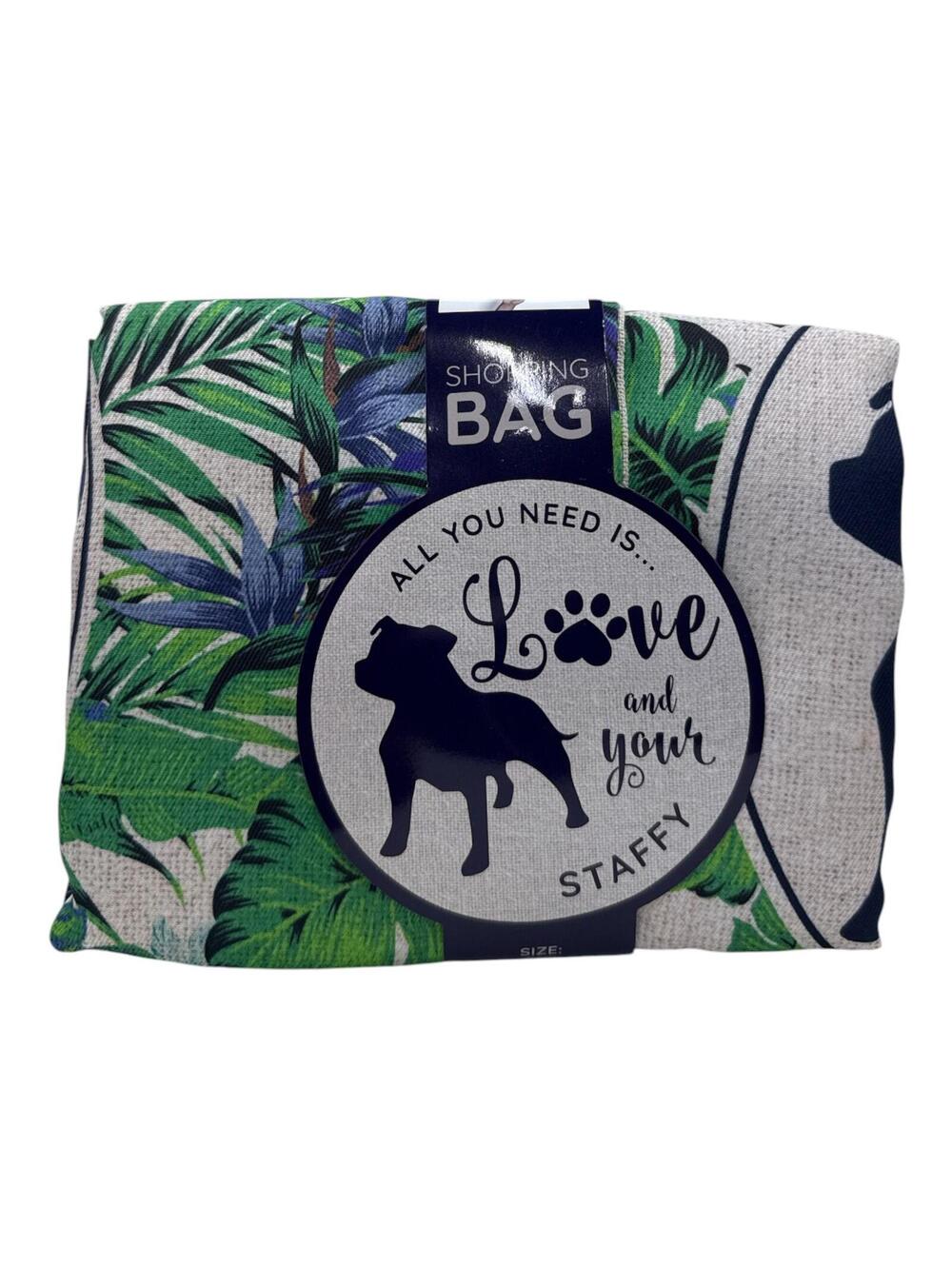 Tropical Leaf Print Tote Shopping Bag with Dog Design